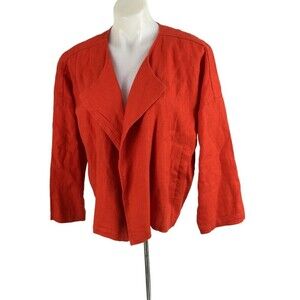 Eileen Fisher Jacket Women Organic Linen Orange Geran Double Breasted Sz M petit